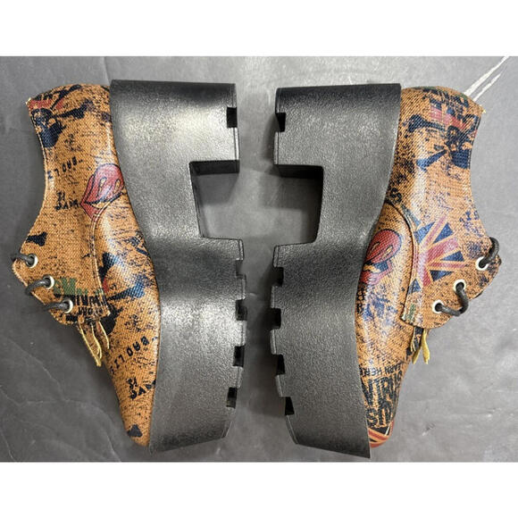 CS T&P Harajuku Platform‎ Shoes UK Punk Print Brown Chunky Lace Up Goth Size M - Picture 8 of 15